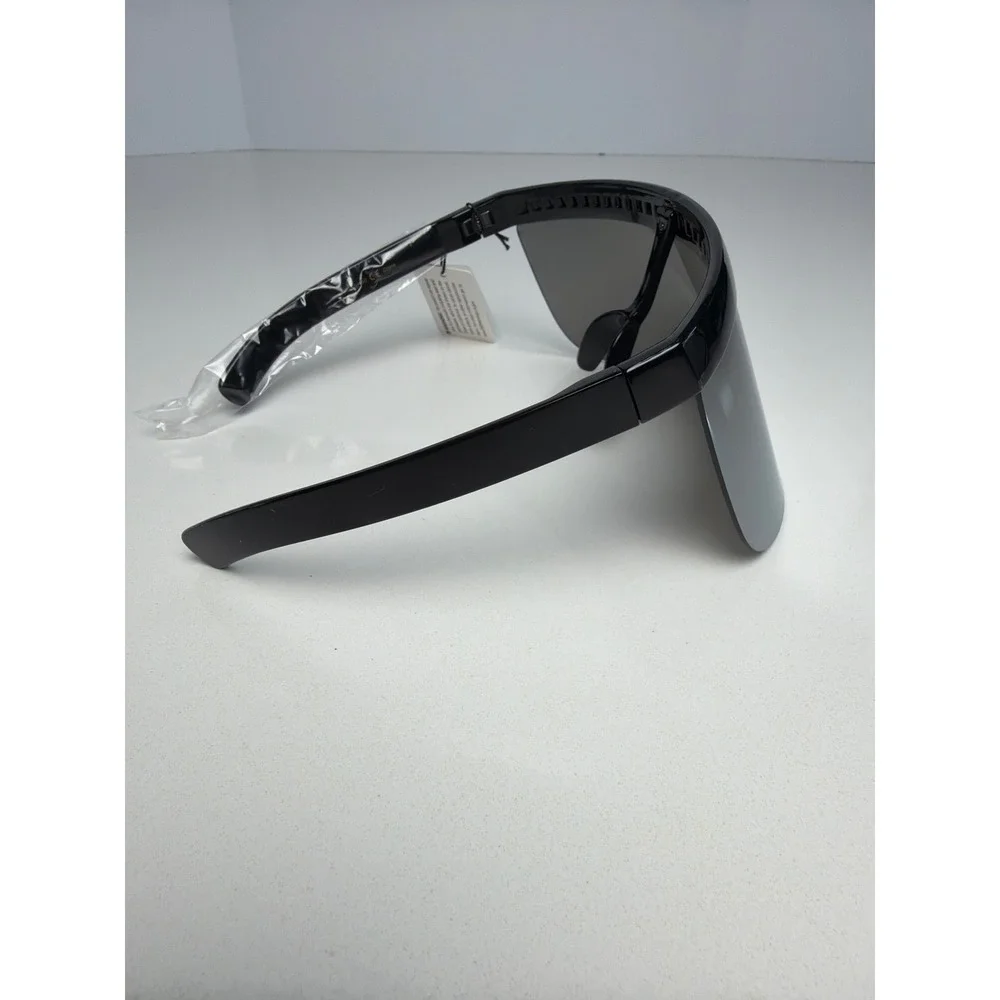 Luxe P30353-CM Shield Sunglasses Black Silver Mirror Oversized Visor Shades